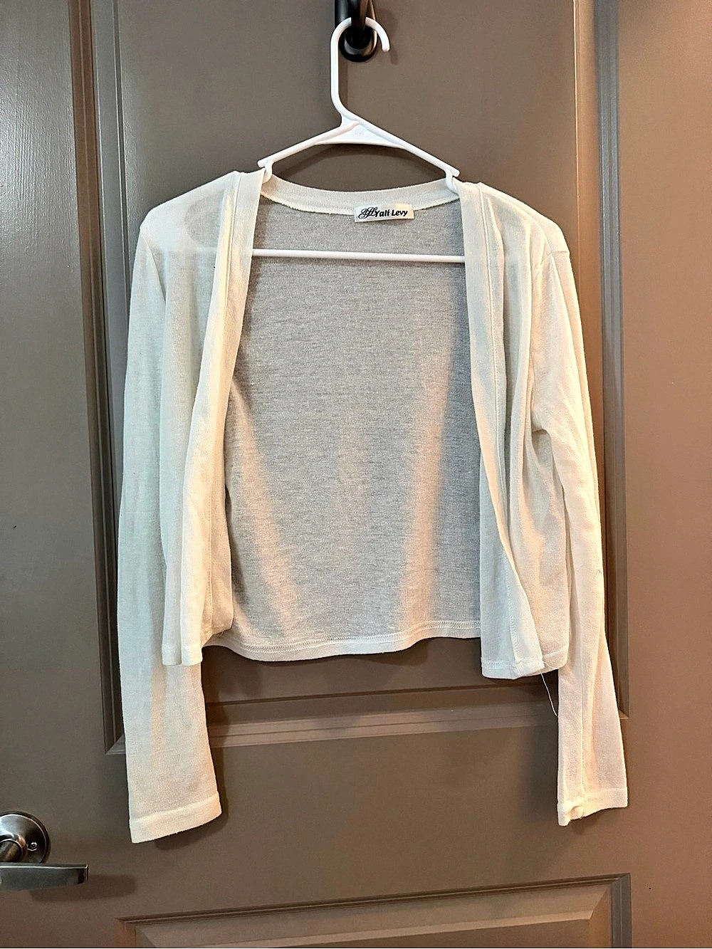 Yali Levy Ivory Sheer Cropped Cardigan